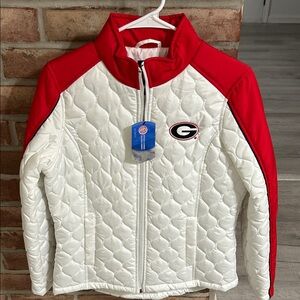 Stylish Red and White Quilted Puffer Jacket